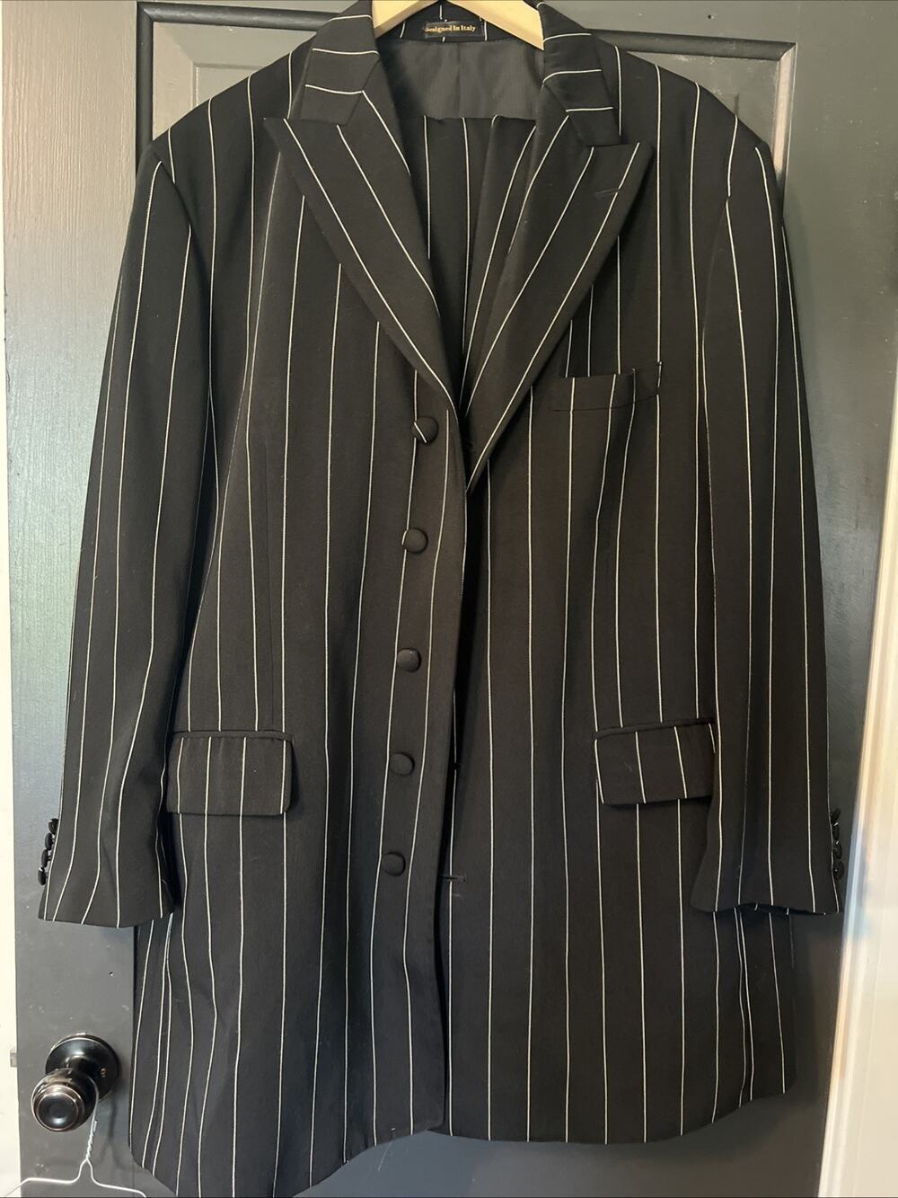 Lucci Suit Mens Black & White Pinstripe 48R Blazer 42R Pants